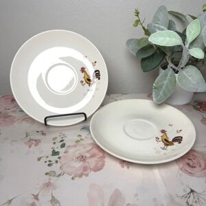 Taylor Smith & Taylor Break O Day 6" Saucer Plates Chickens/Roosters Set Of 2